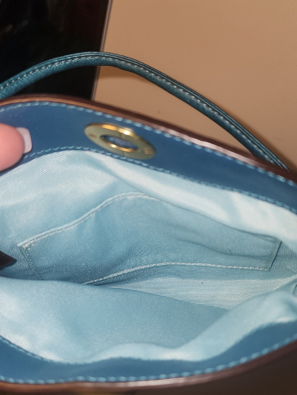 Coach Pebbled Leather Teal Blue Wristlet Clutch Pouch RARE Color Turnlock Gold - Picture 11 of 14